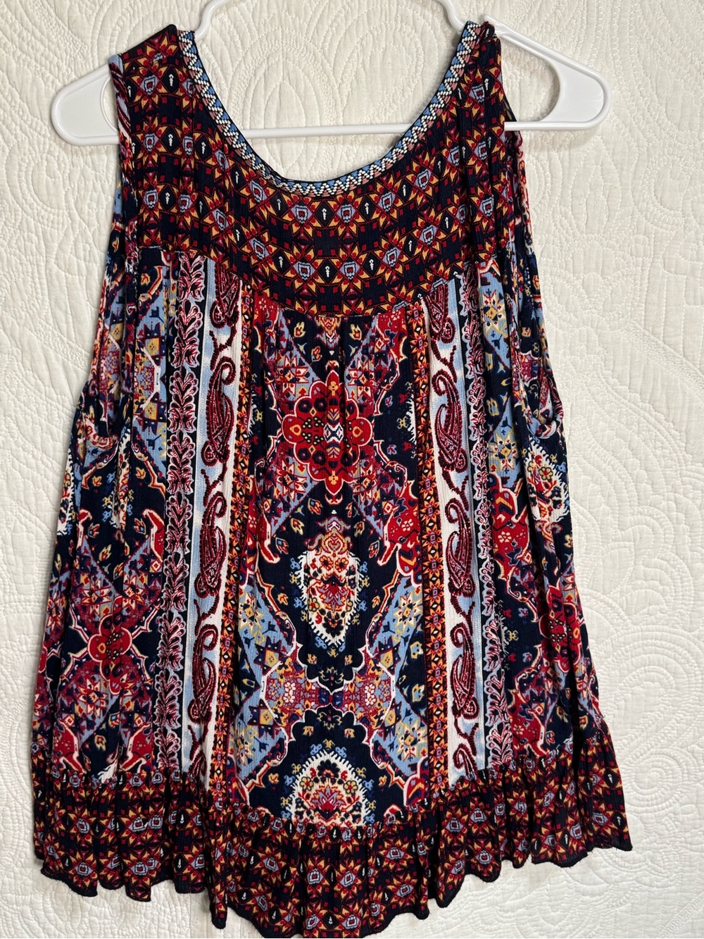 Bila Boho Paisley Geometric Ruffle Hem Tank Top XL - Picture 4 of 8